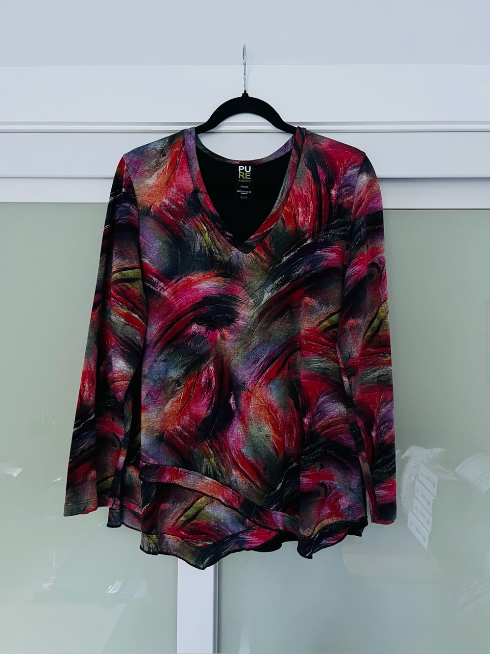 Pure Essence Long Sleeve V-Neck Tunic w/ Asymmetrical Hemline